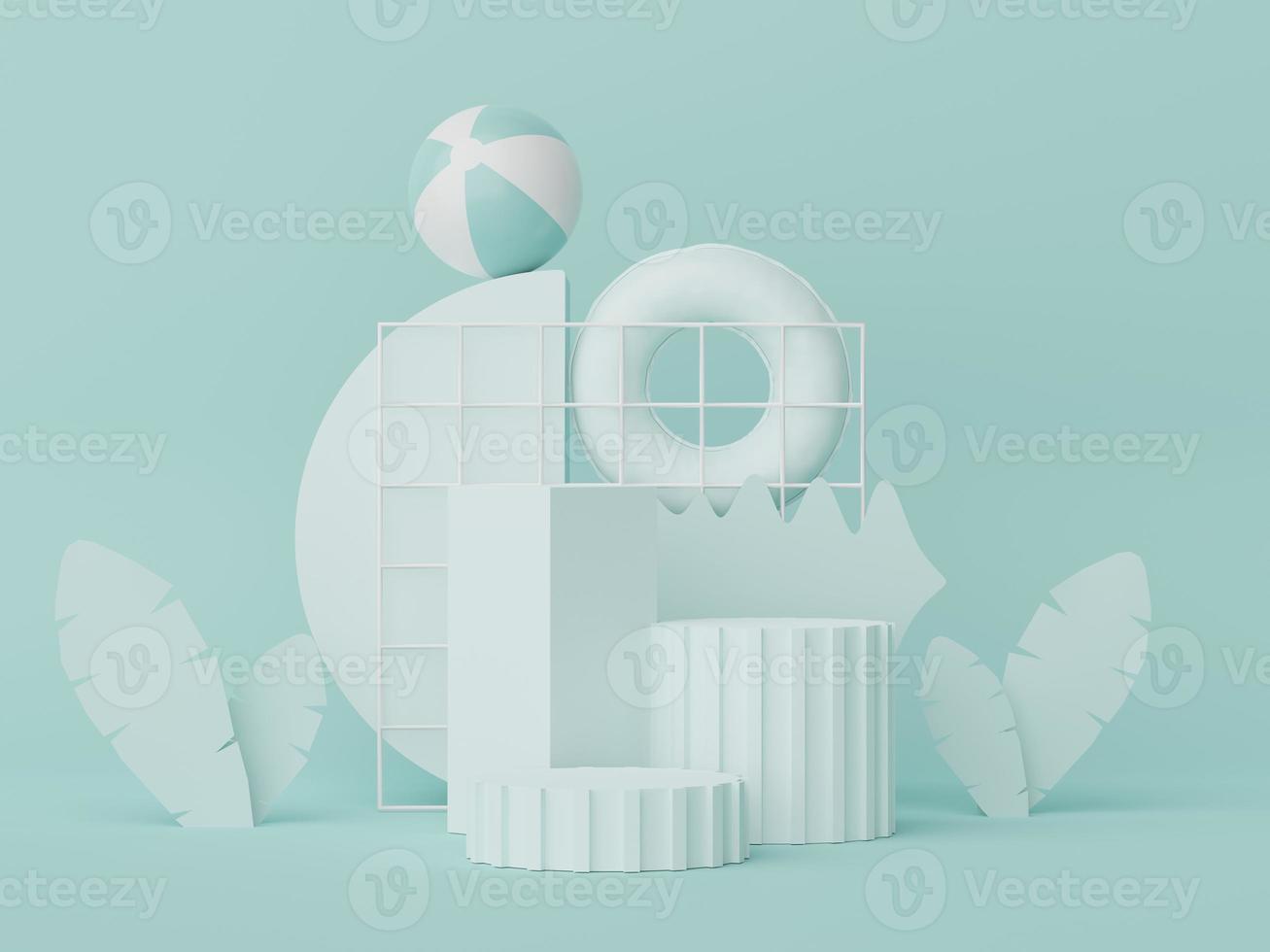 3d render of minimal display podium with summer season background concept. Minimalist pedestal for web banner and mock up. photo