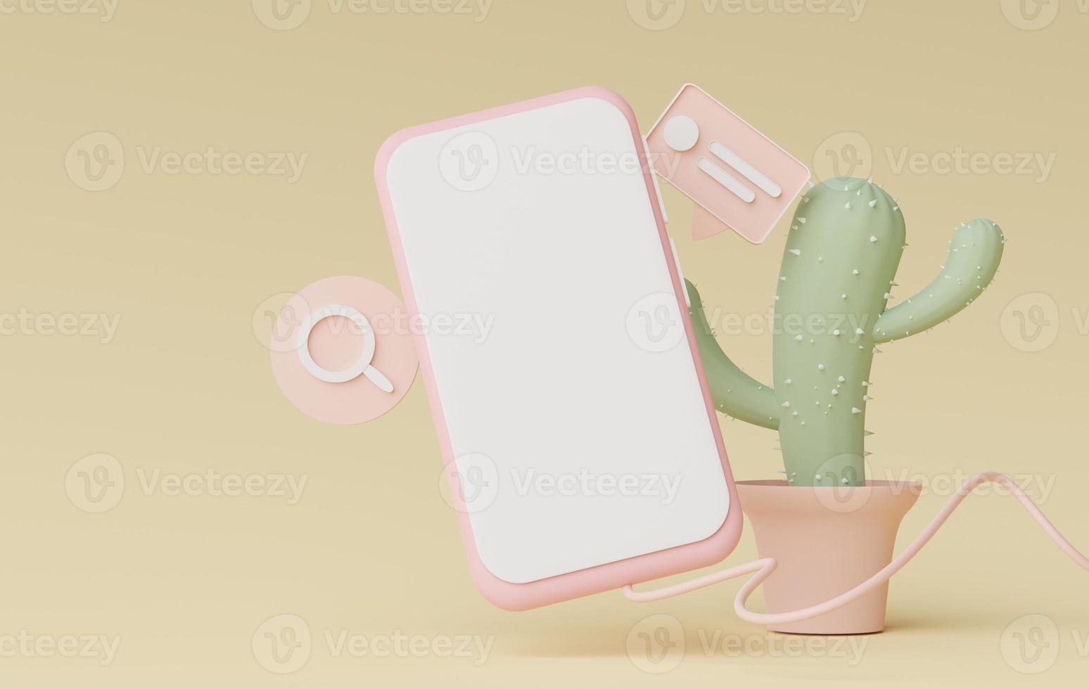 3d render Minimal mini mobile phone or smartphone for work with white copy space for mock up and creative design. photo