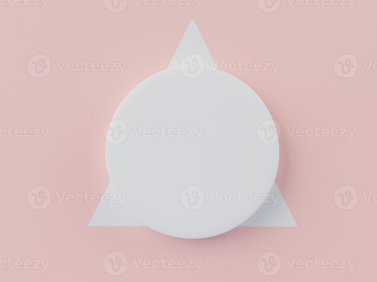 3d render top view of white blank cylinder and triangle frame for mock up and display products with pastel background. Creative idea concept. photo