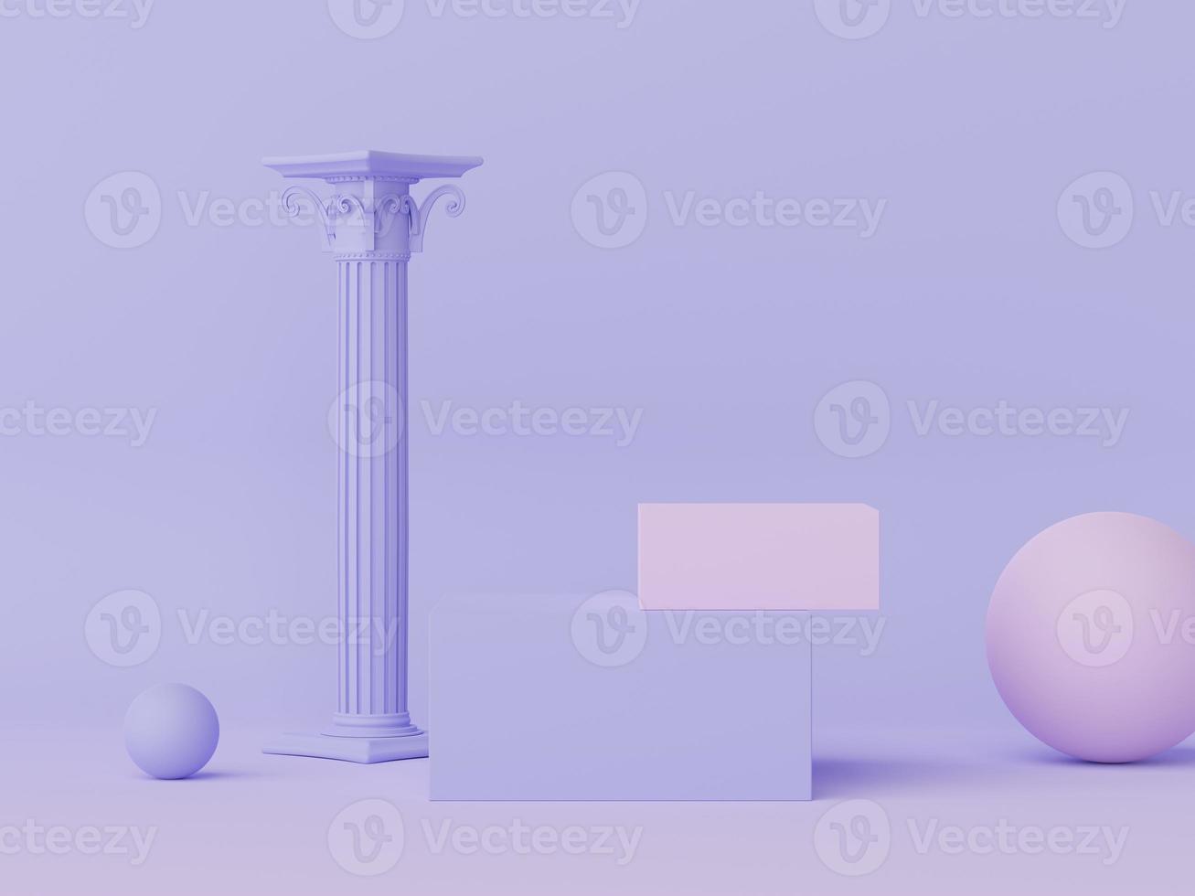 3d render of Abstract minimal  display podium with Greek Ancient baroque pillar background. Pedestal design for mock up and product presentation. Clean pastel color scene. photo