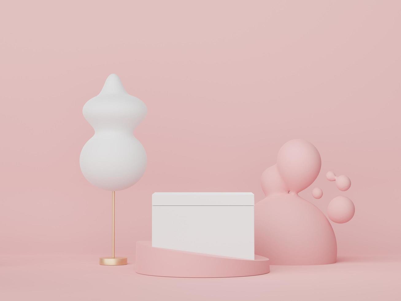 Abstract display podium with minimal geometric shapes design. 3d  rendering scene for mock up and product presentation. Pedestal platform for cosmetic advertise. photo