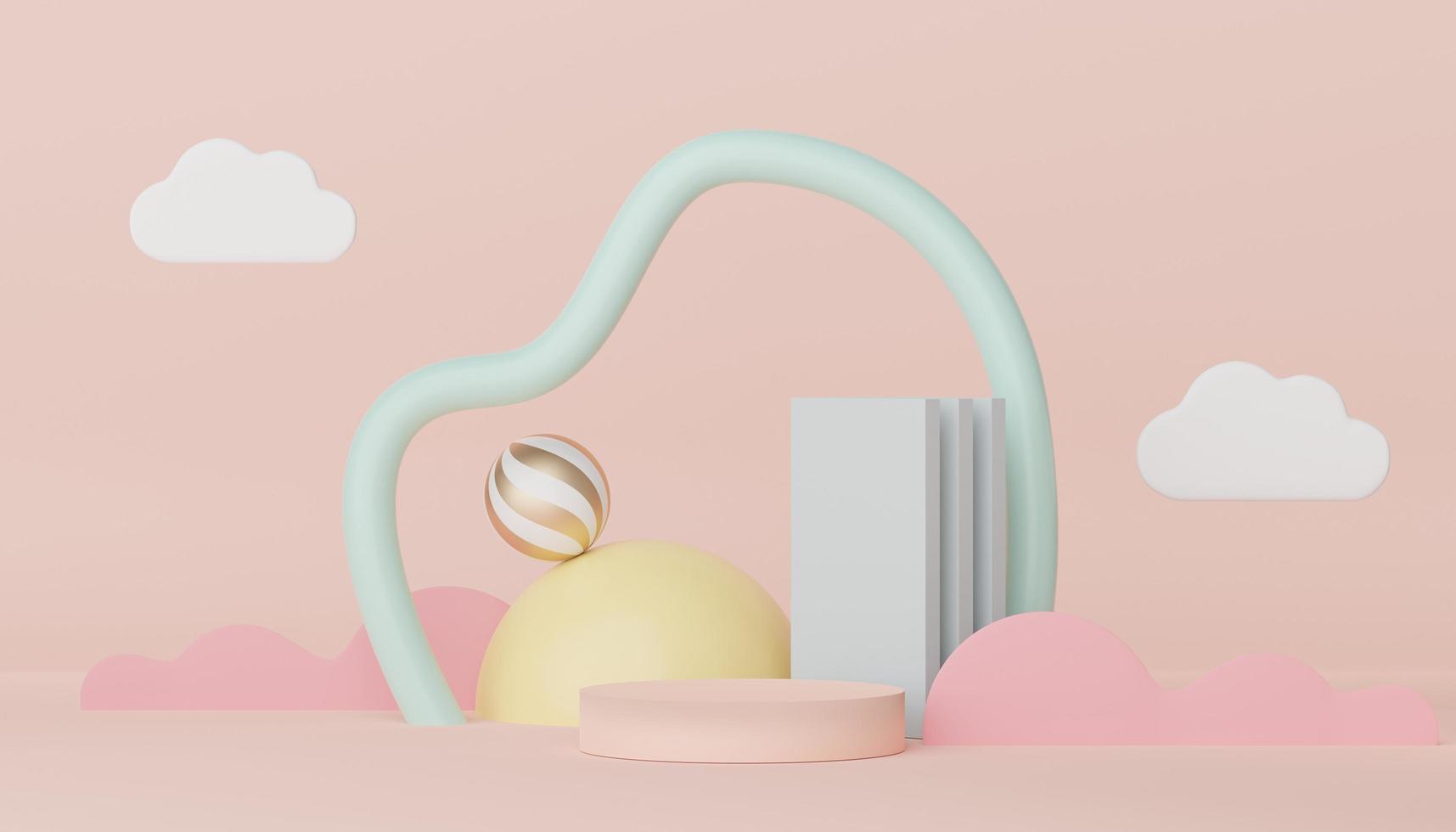 Abstract display podium with minimal geometric shapes design. 3d  rendering scene for mock up and product presentation. Pedestal platform for cosmetic advertise. photo