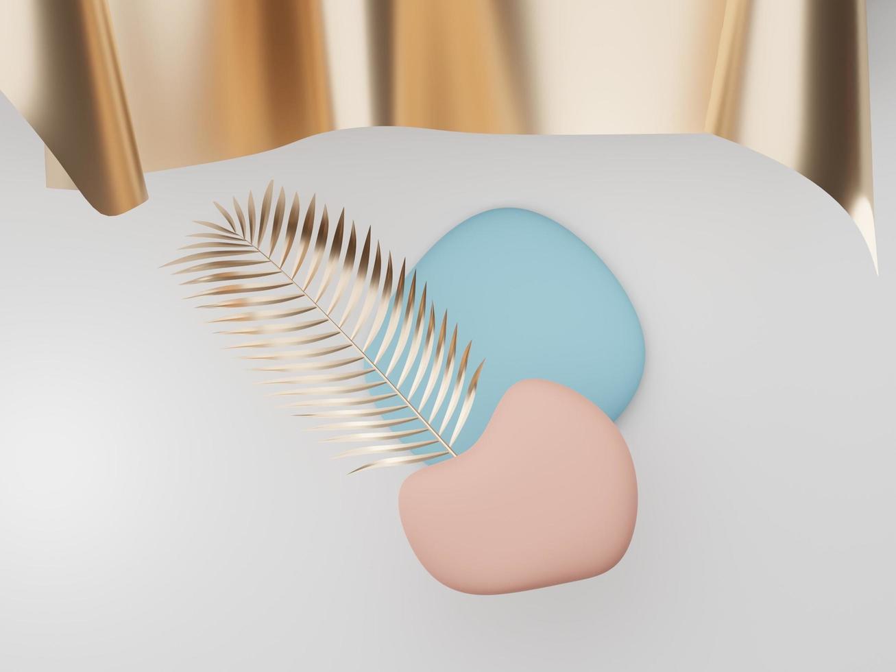 3d render of premium abstract geometric shapes and pastel luxury gravel decor with tropical leaves on white background. photo