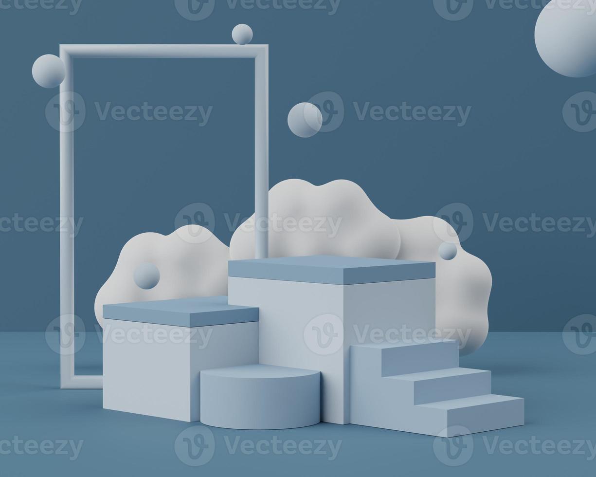 3d rendering of minimal scene of white blank podium with earth tones color theme. Display stand for product presentation mock up and cosmetic advertising. photo