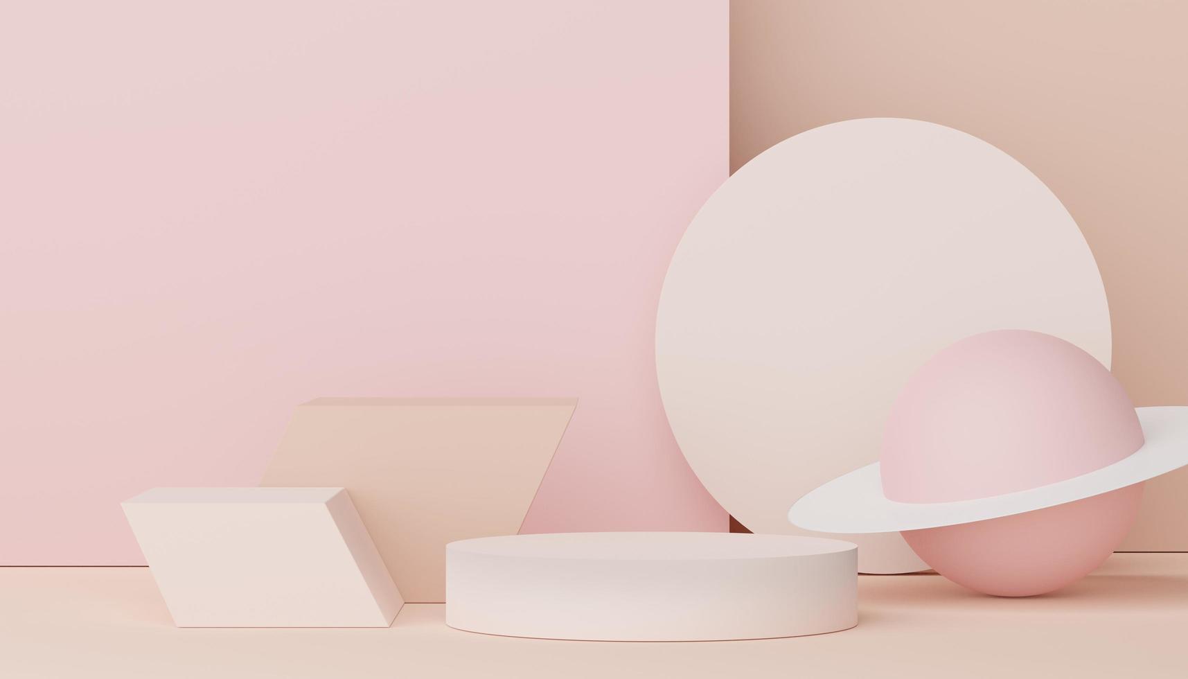 Abstract display podium with minimal geometric shapes design. 3d  rendering scene for mock up and product presentation. Pedestal platform for cosmetic advertise. photo