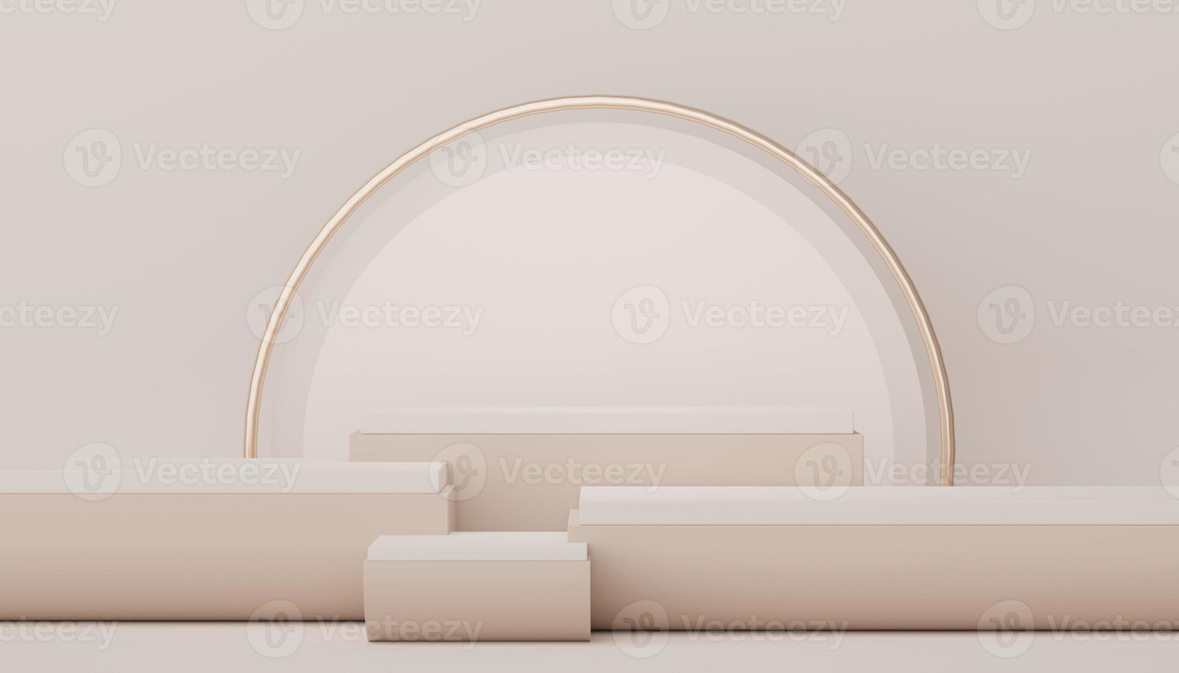 Abstract display podium with minimal geometric shapes design. 3d  rendering scene for mock up and product presentation. Pedestal platform for cosmetic advertise. photo