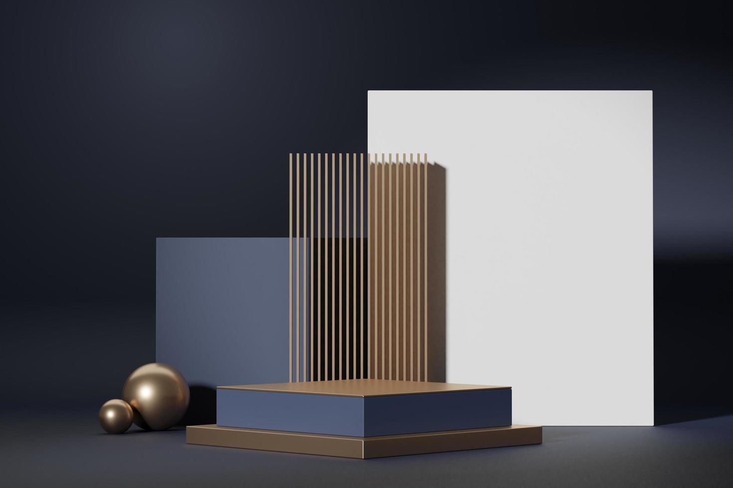Escaparate de plataforma abstracta 3d para presentación de productos y cosméticos. podio dorado para maquetas y publicidad. renderizar escena de diseño geométrico para banner web. pedestal vacío con fondo pastel. foto