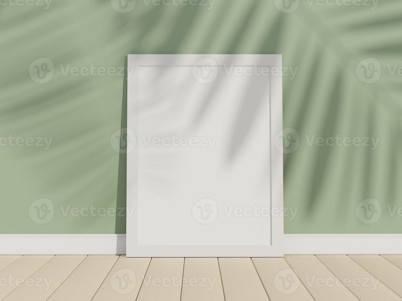 3d render of white blank photo frame for mock up with shadow of leave and roof. Minimal interior poster frame for advertising text branding.
