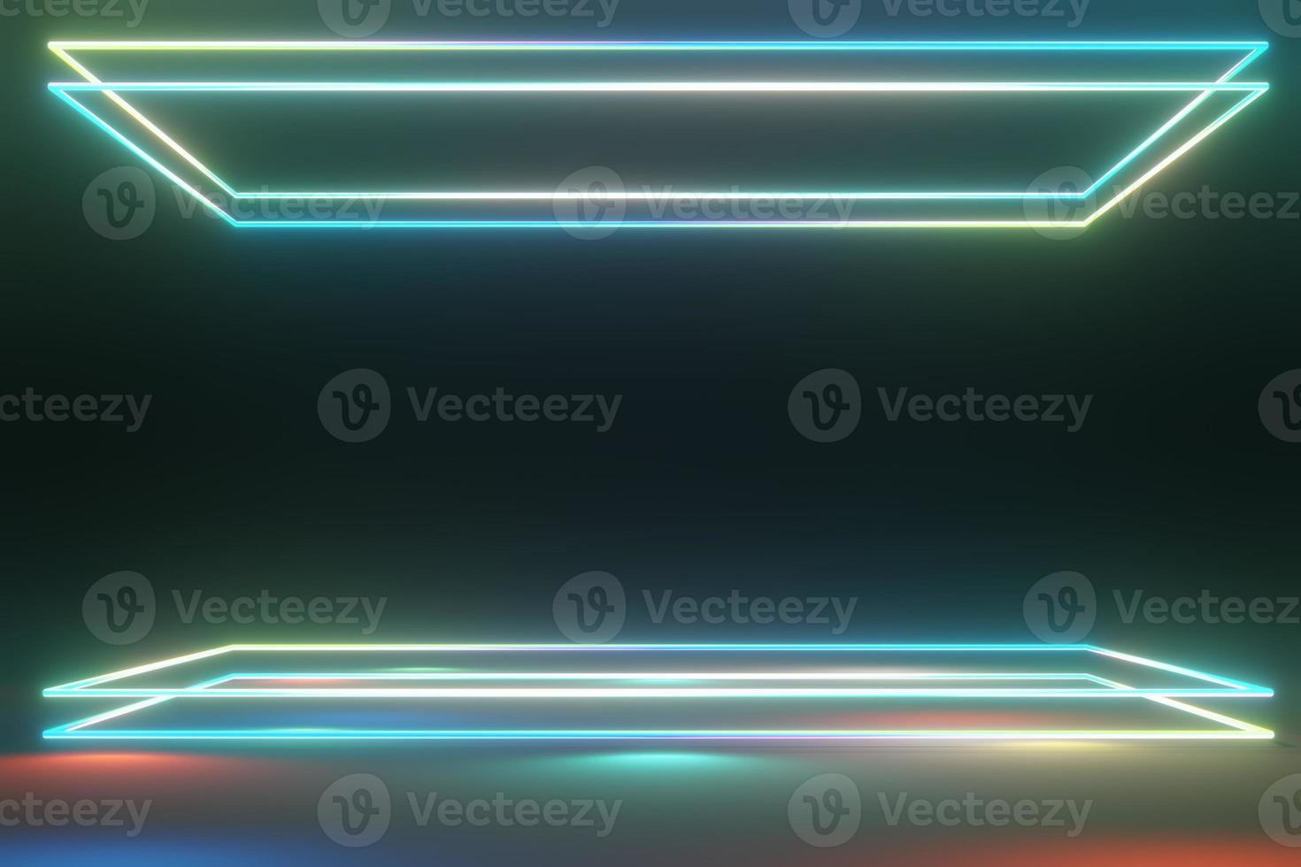3d render of RGB neon light on darkness background. Abstract Laser lines show at night. Ultraviolet spectrum beam scene photo