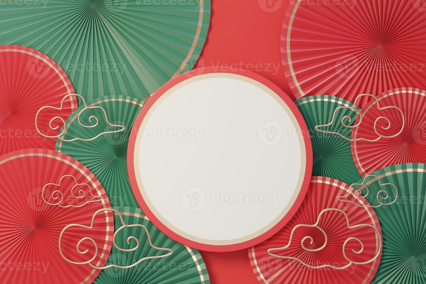3d render top view of white blank cylinder frame for mock up and display products with Chinese traditional background. photo