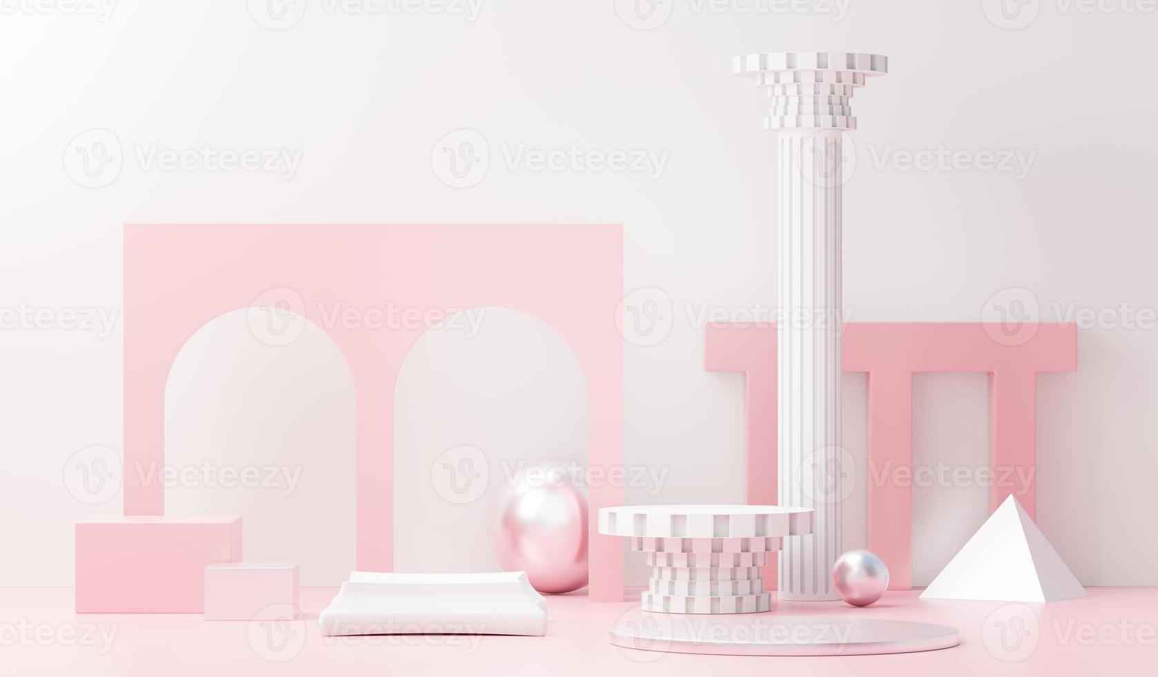 3d render abstract display podium platform for  product presentation and advertising. Minimal scene backdrop with clean design. Vacant pedestal for mock up. Empty stage with pastel color for cosmetic. photo