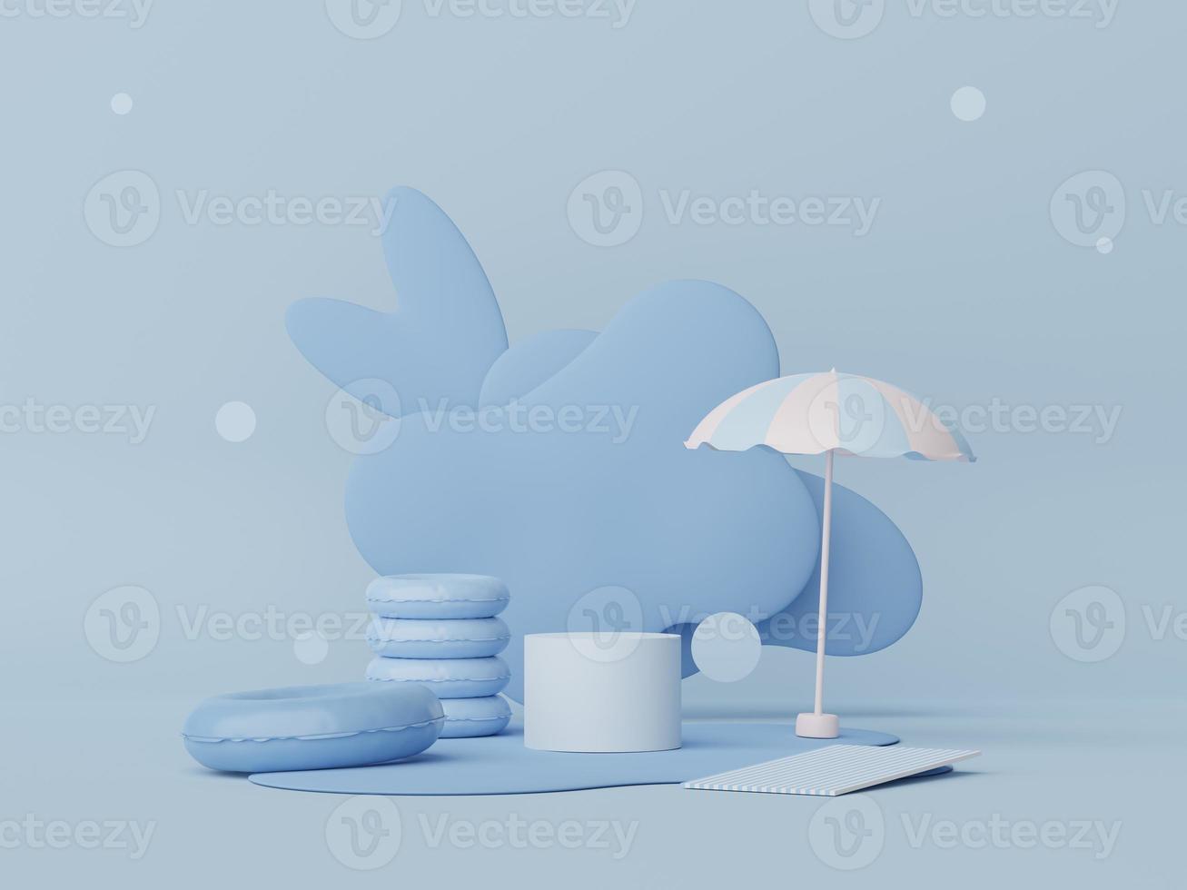 3d render of minimal display podium with summer season background concept. Minimalist pedestal for web banner and mock up. photo