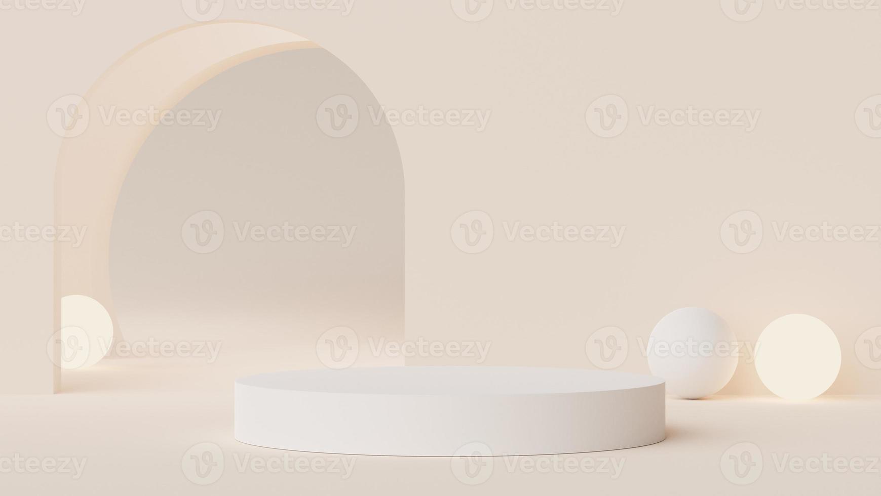 3d Earth tone minimal podium with geometric shapes for mock up and showing products. Display stand for presentation. photo