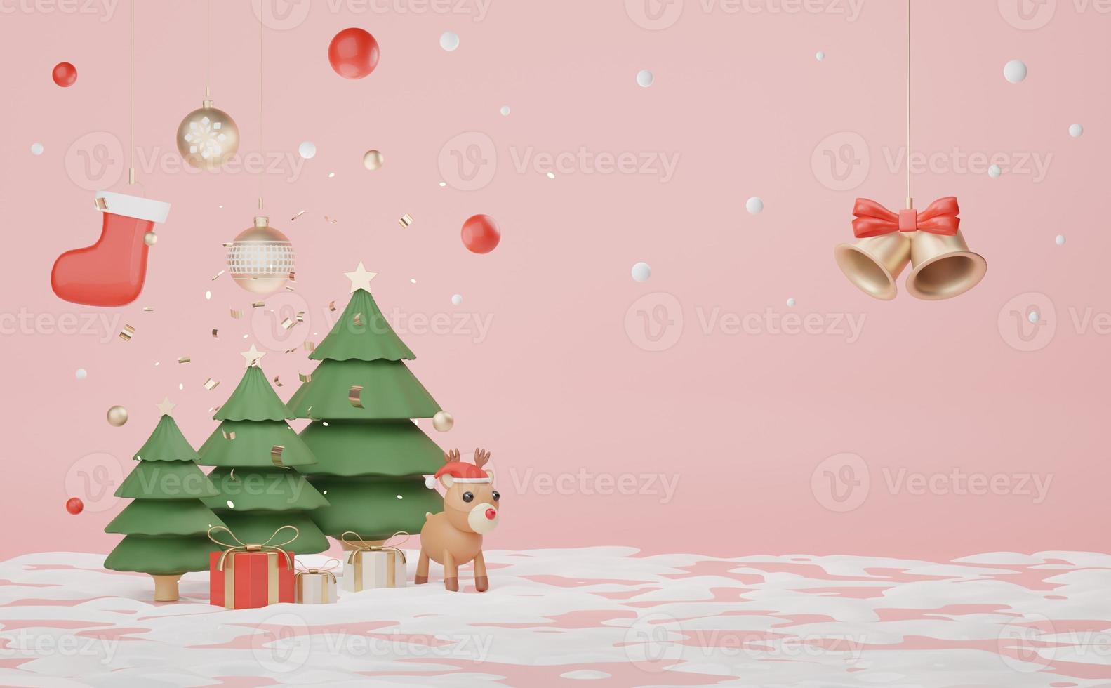 3d Display scene for product and cosmetic presentation with Merry Christmas and Happy new year concept. Modern geometric. Platform for mock up and showing brand. photo