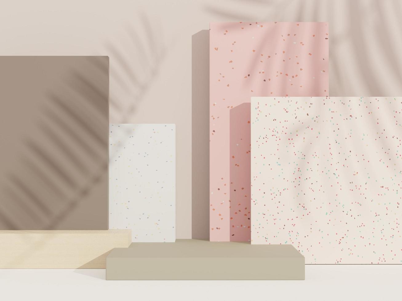 3d abstract background Terrazzo podium for product presentation and brand advertising with shadow of leave. Empty scene for mock up. photo
