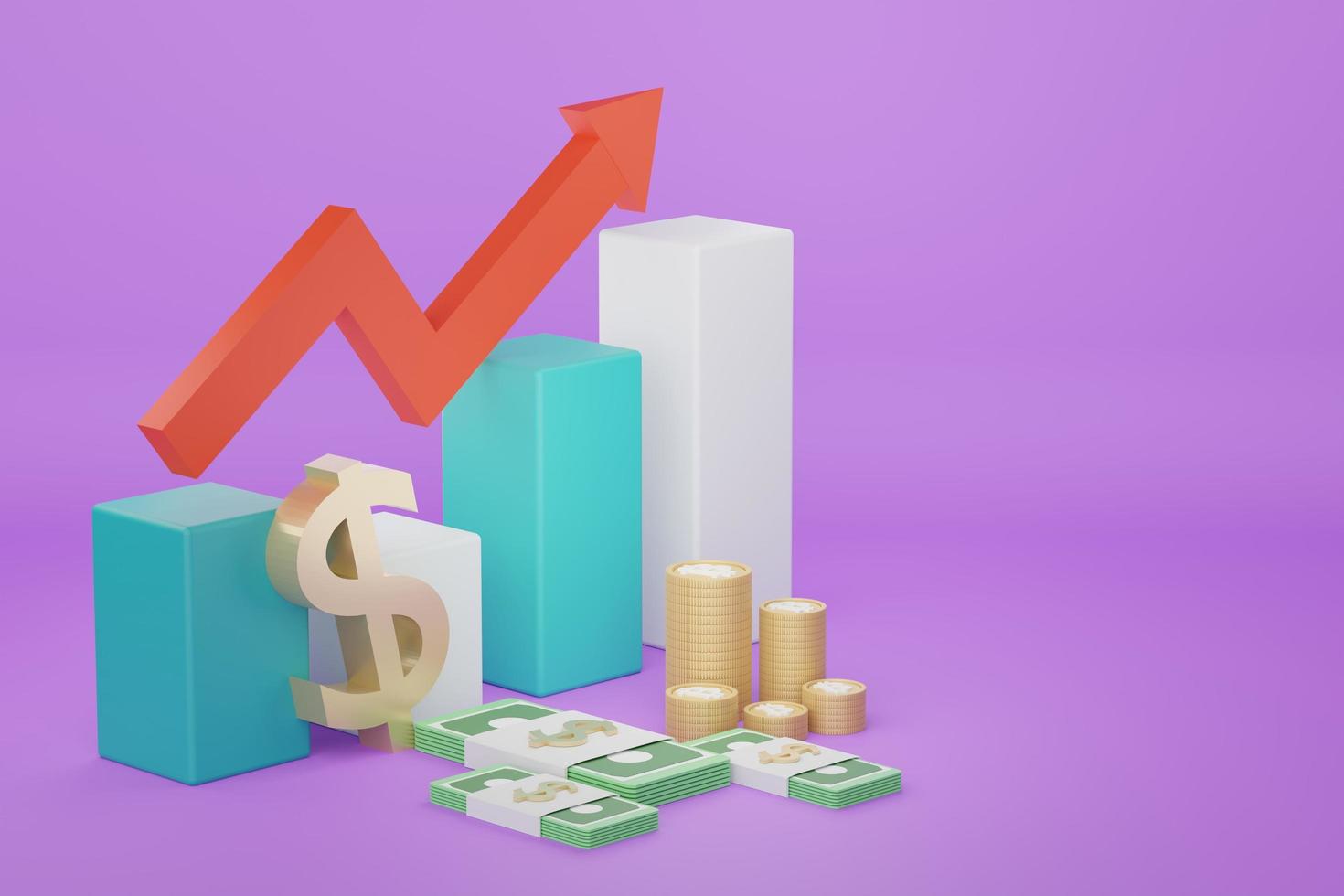 3d render of minimal pastel bar graph. Scene of seo marketing design. Growing forward for success. photo