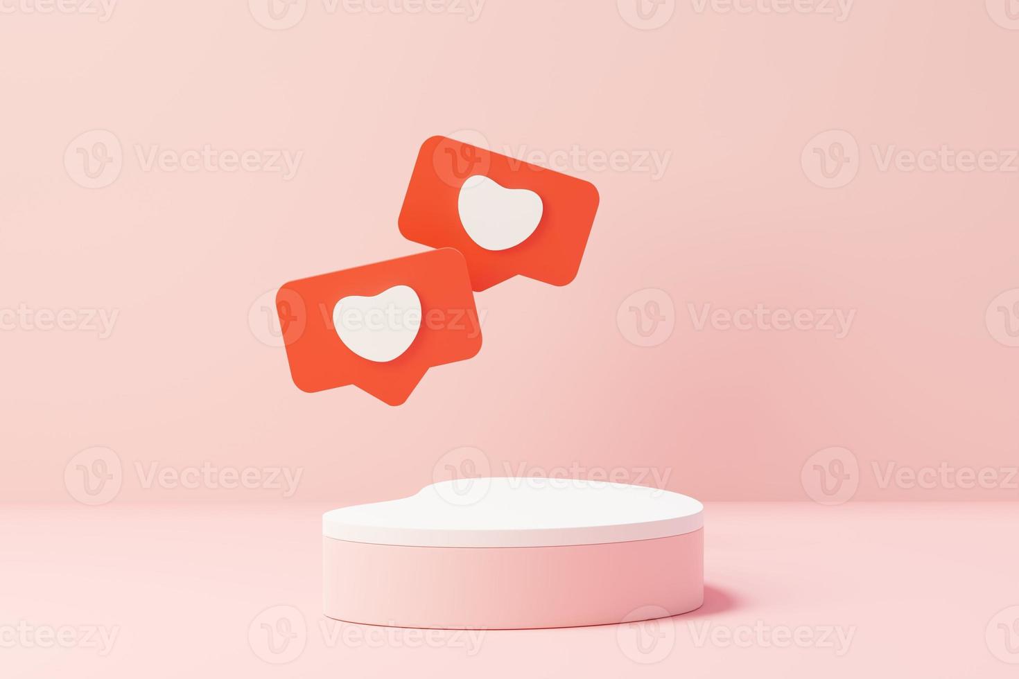 3d render minimal sweet scene with display podium for mock up and product brand presentation. Pink Pedestal stand for Valentine's Day's theme. Cute lovely heart background. Love day's design style. photo