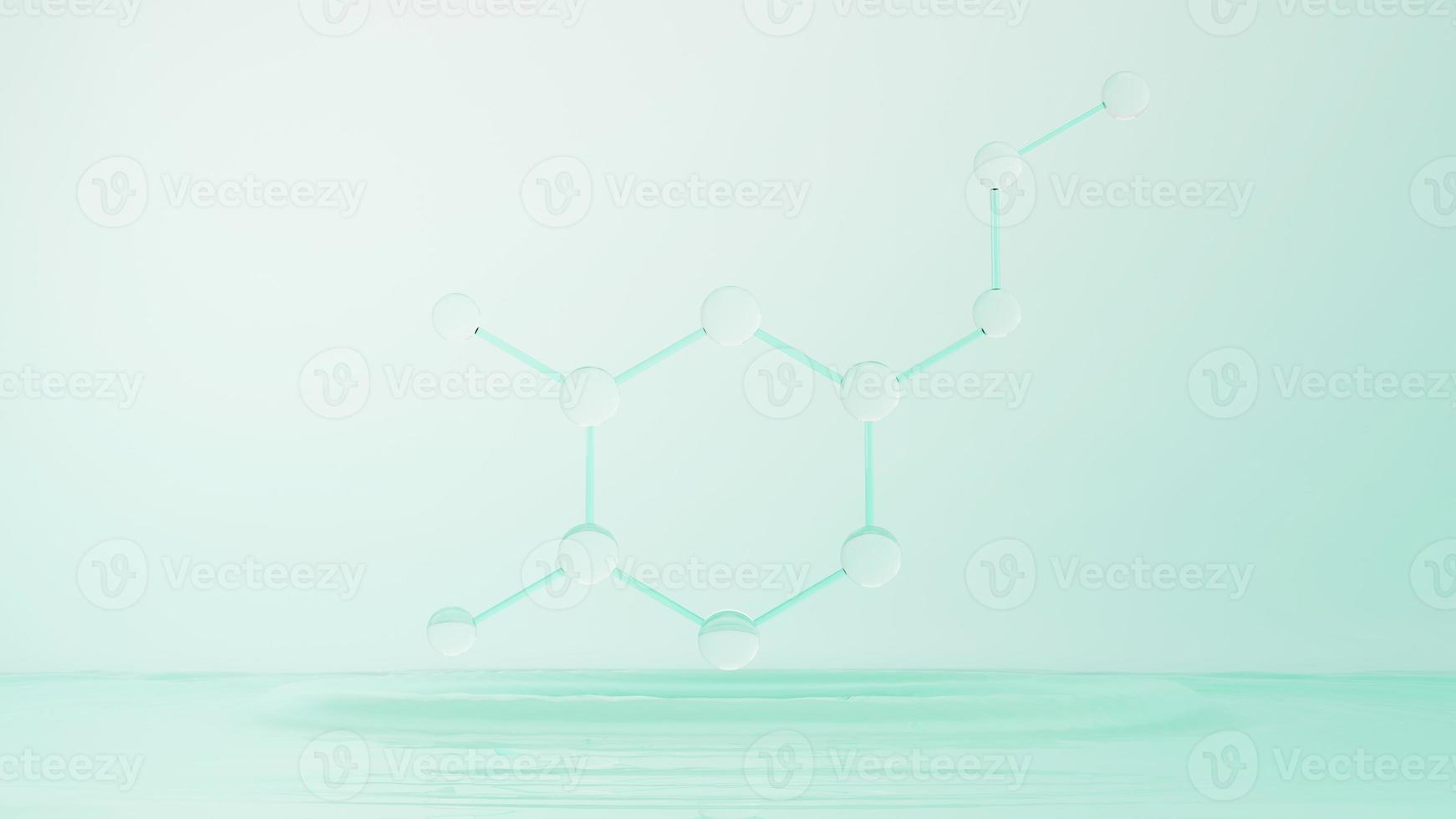 3d render of simple chemical bond in side cell or molecules. The associated of atoms, ions, bond and molecules. Liquid drop bubble background. Covalent bond. Biochemical interaction. photo