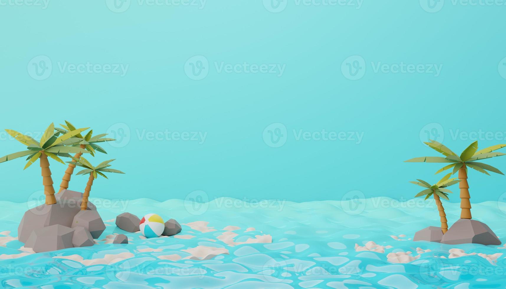 3d render of Abstract minimal  background for showing products or cosmetic presentation with summer beach scene. Summer time season photo