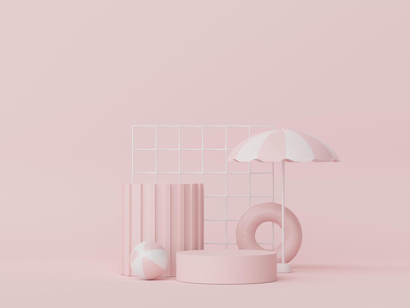 3d render of minimal display podium with summer season background concept. Minimalist pedestal for web banner and mock up. photo
