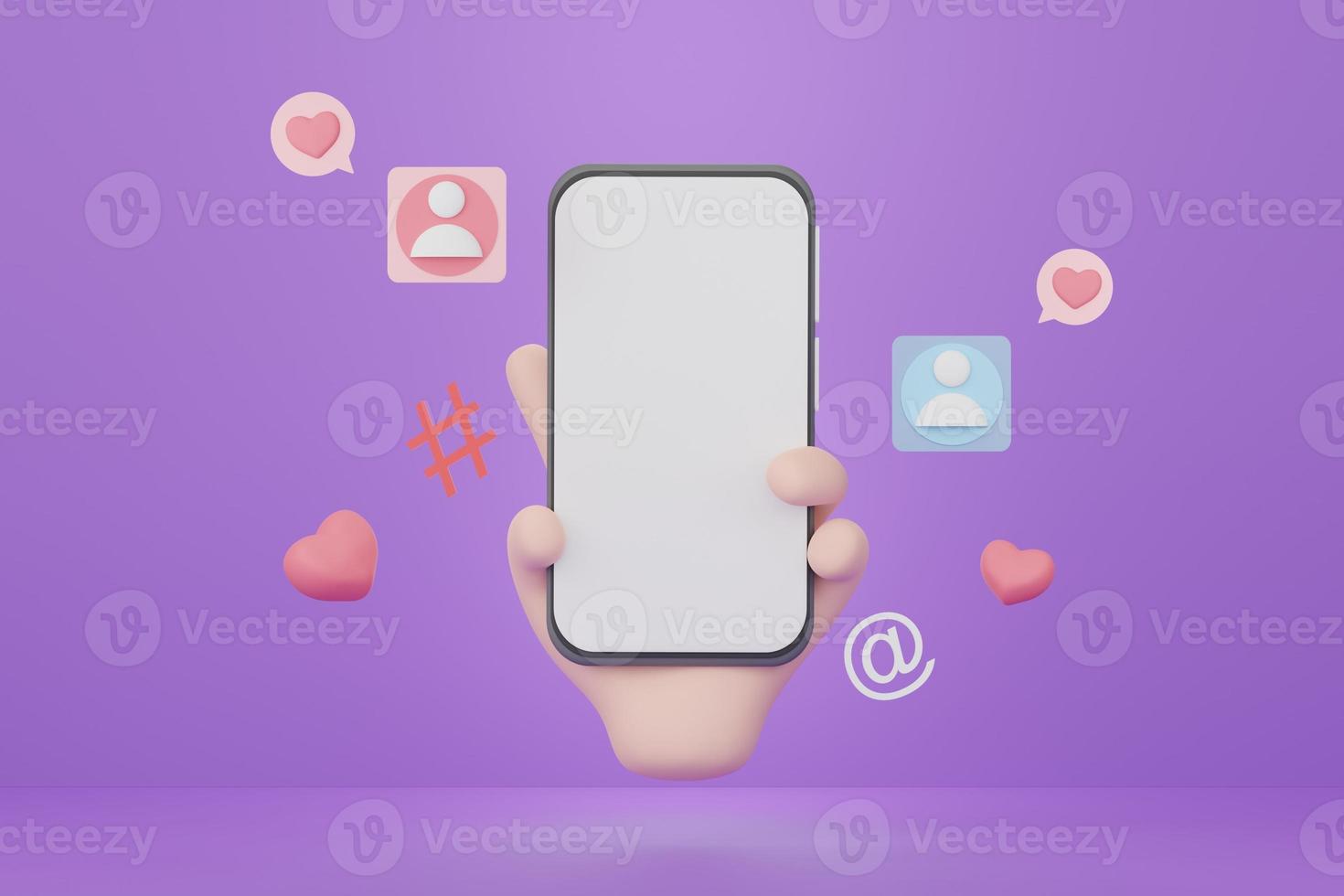 3d render Minimal hand holding mini mobile phone or smartphone for work with white copy space for mock up and creative design. Shopping online concept. Hand that using phone. photo