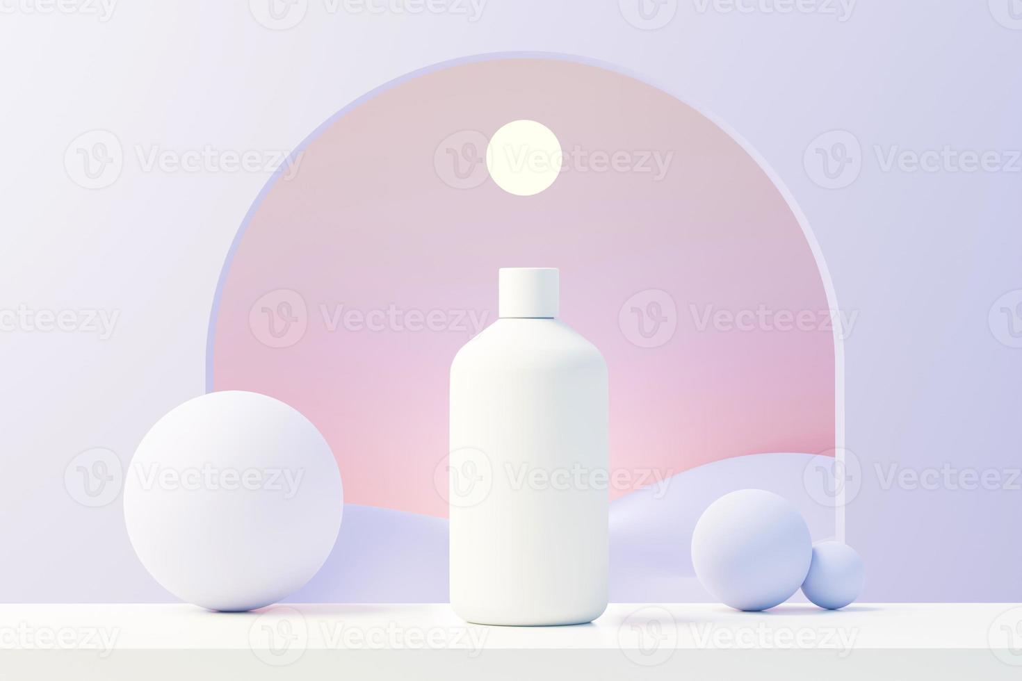 3d render of blank cosmetics skincare product or packaging for mock up. Beauty soap and spa concept. Lotion oil moisture for skin health. Premium and luxury design for branding. photo