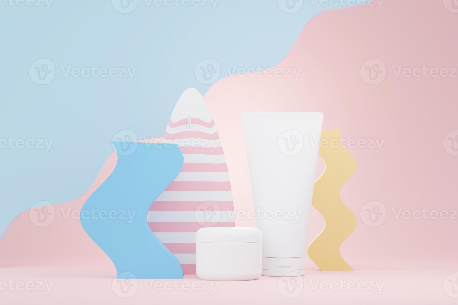 3d render of blank cosmetics skincare product or packaging for mock up. Beauty soap and spa concept. Lotion oil moisture for skin health. Premium and luxury design for branding. photo