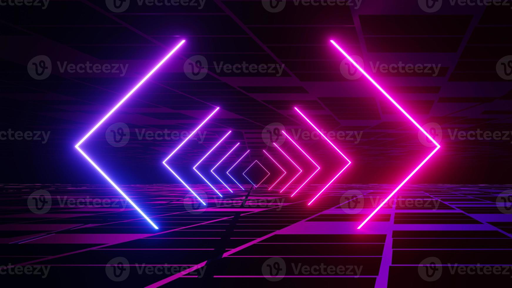 3d render of flash neon and light glowing on dark scene. Speed light moving lines. photo