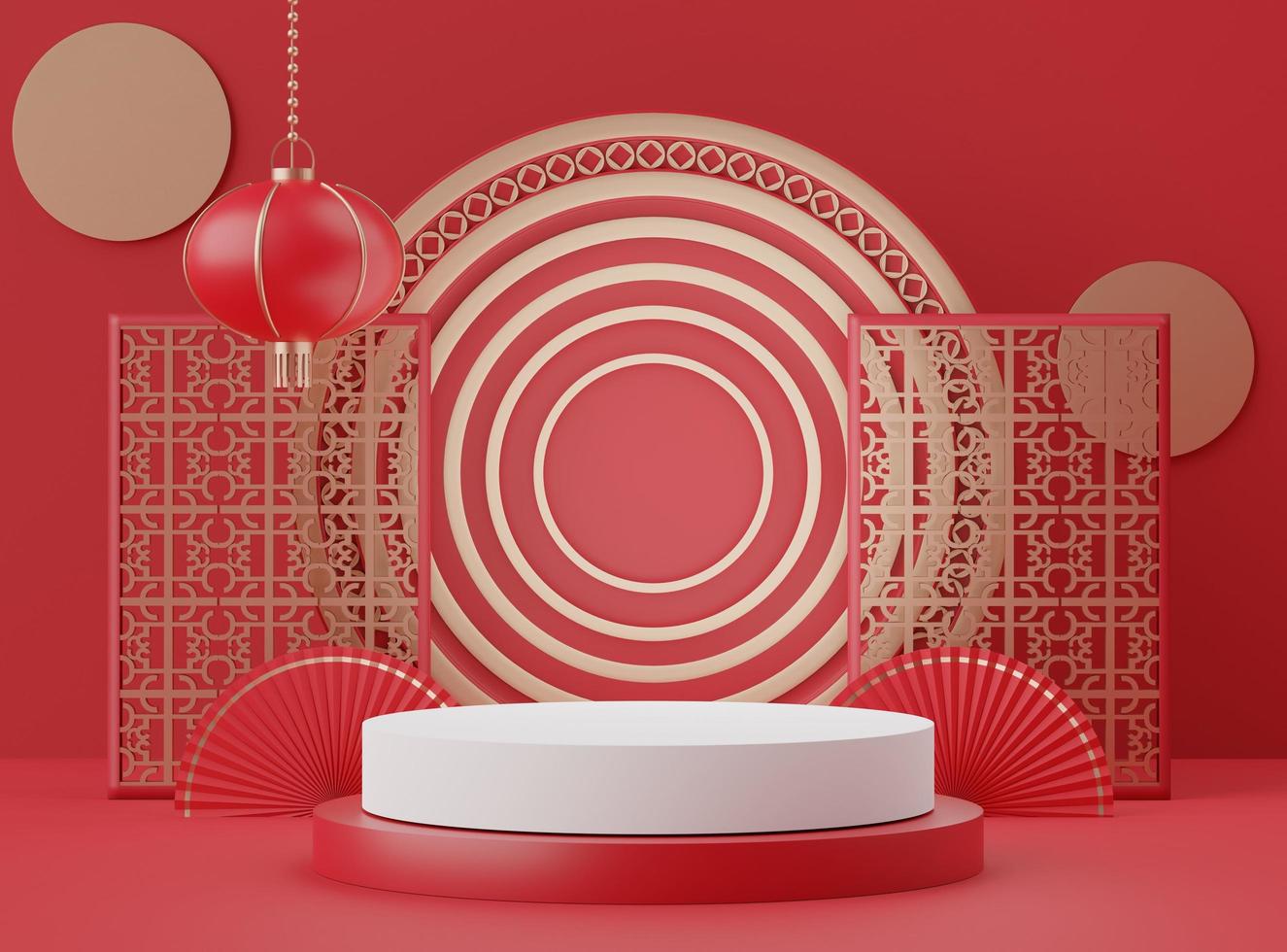 Chinese lunar new year theme. Chinese traditional texture. 3d abstract minimal geometric forms. photo