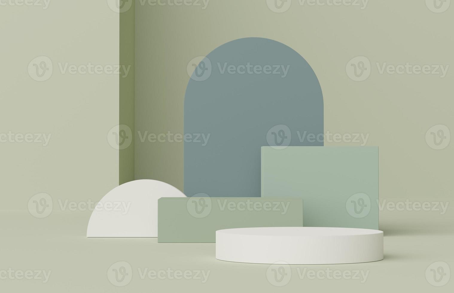 3d render of Abstract minimal  display podium for showing products, cosmetic presentation and mock up. Showcase scene with pastel earth tone background. Illuminated simple geometric shapes. photo