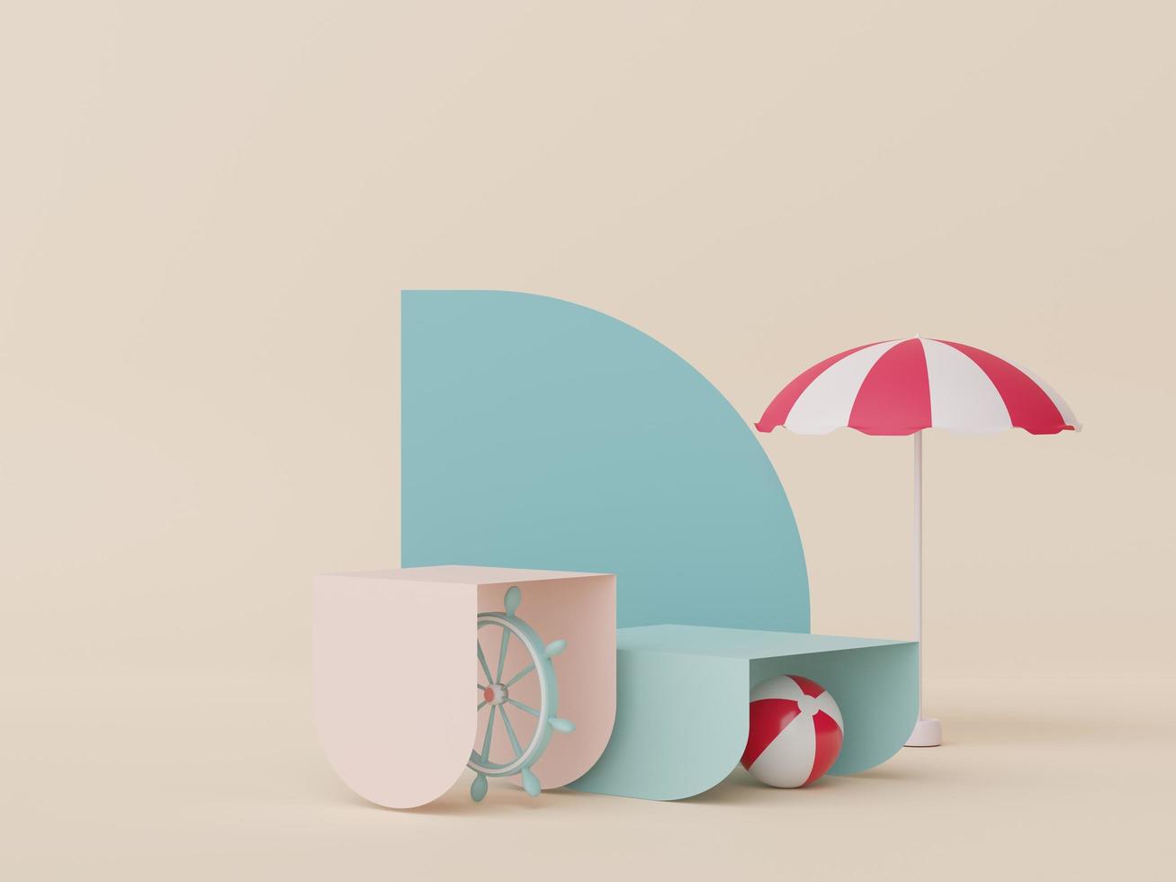 3d podium stand for product presentation with summer concept. Pedestal platform for cosmetic advertising. Minimal summer vacation. photo