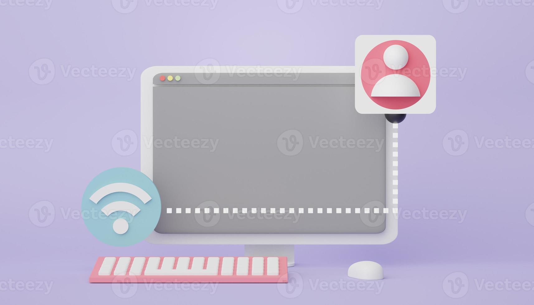 3d render Wireless network connection to device. User interface for web banner and mock up. Symbol of wifi. Online network with high speed internet. photo