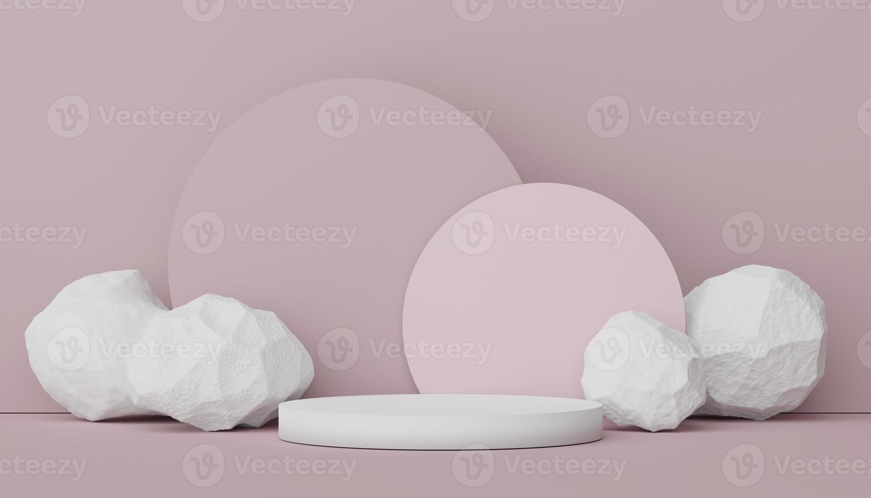 Abstract display podium with minimal geometric shapes design. 3d  rendering scene for mock up and product presentation. Pedestal platform for cosmetic advertise. photo