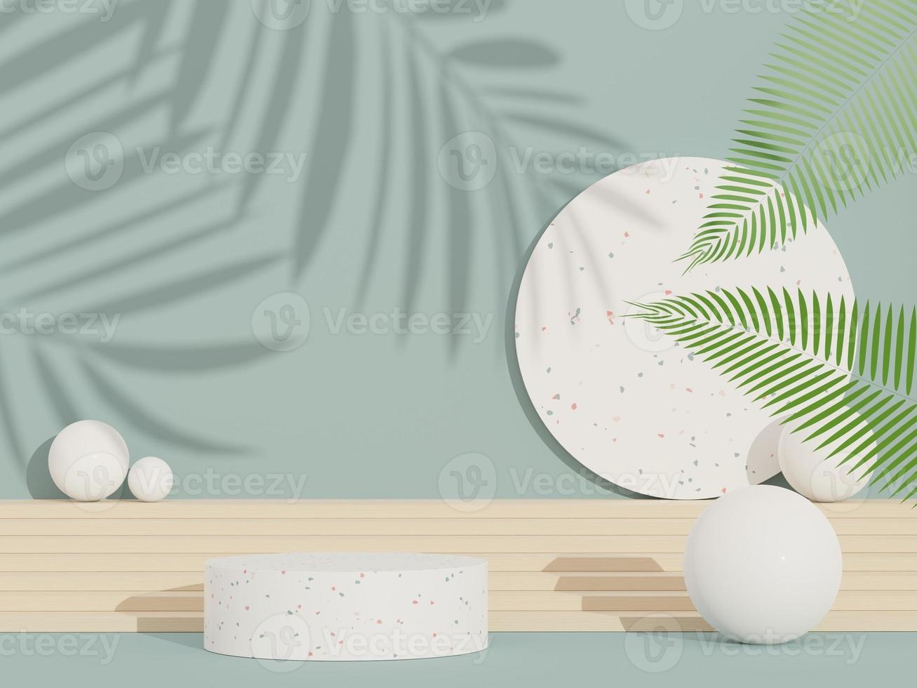 3d render of abstract pedestal podium display with terrazzo and shadow of leaves. Scene for present product promotion and beauty cosmetics. photo