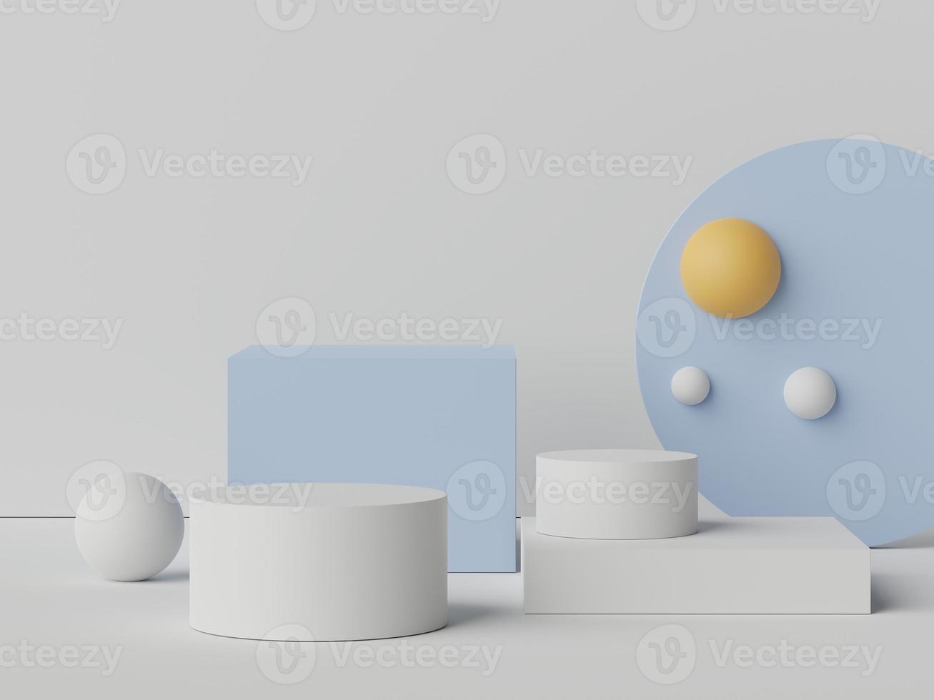 3d rendering of pastel minimal scene of white blank podium with earth tones theme. Muted saturated color. Simple geometric shapes design. photo