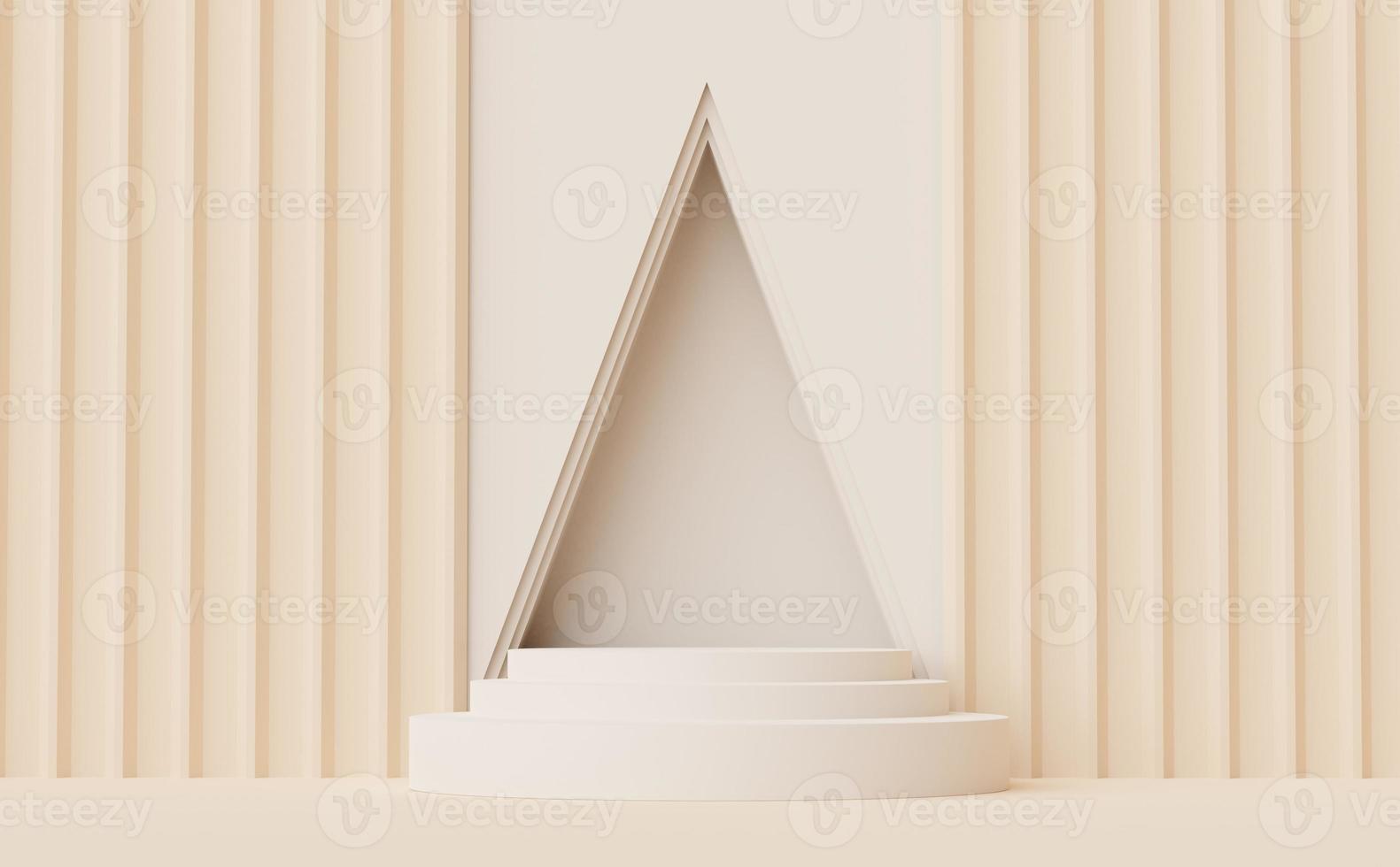 3d render of Abstract minimal  display podium for showing products, cosmetic presentation and mock up. Showcase scene with pastel earth tone background. Illuminated simple geometric shapes. photo