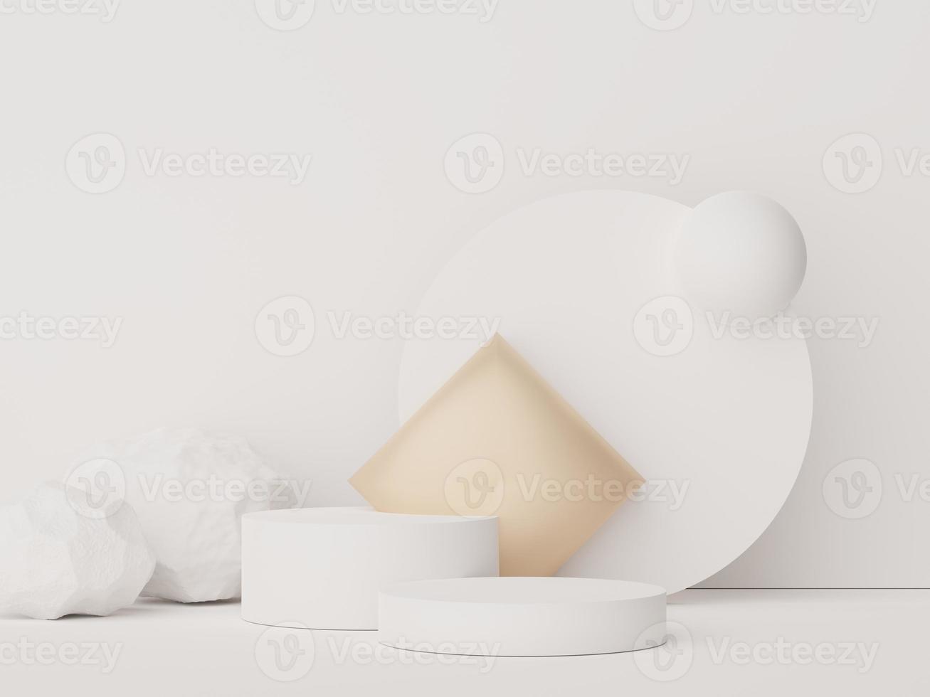 Abstract display podium with minimal geometric shapes design. 3d  rendering scene for mock up and product presentation. Pedestal platform for cosmetic advertise. photo