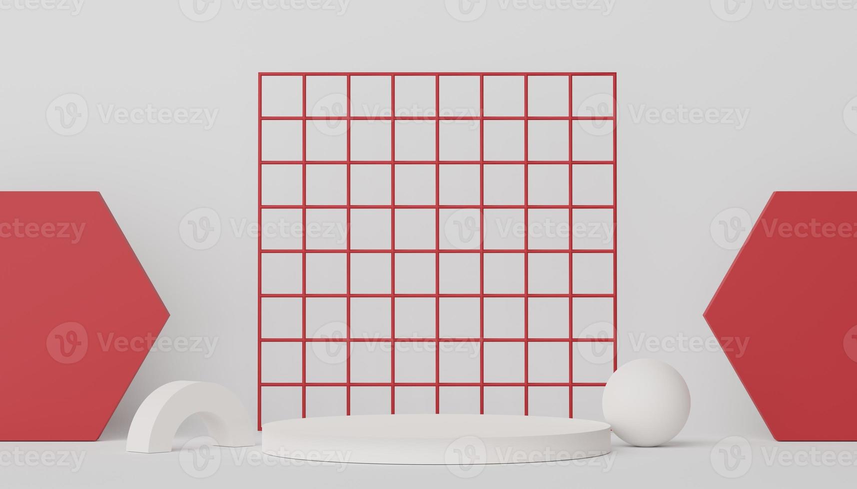 Podium for product placement with Retro modern and contemporary design. 3d rendering minimal scene for mock up and showing brand. Pedestal platform for cosmetic advertise. Various of arch simple. photo
