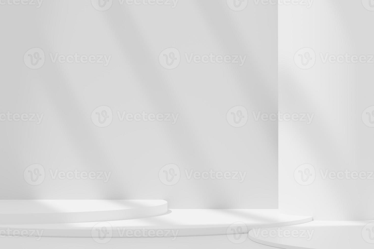 Podio blanco de fondo abstracto 3d para presentación de productos y publicidad de marca con sombra de ventanas y techo. escena vacía para maqueta. foto