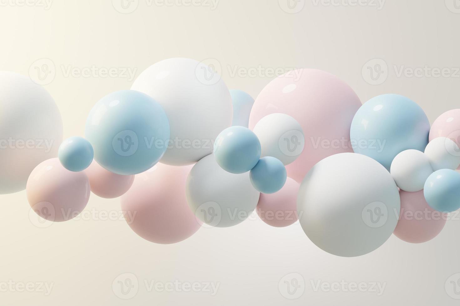 3d render of pastel ball, soaps bubbles, blobs that floating on the air isolated on pastel background. Abstract scene. photo