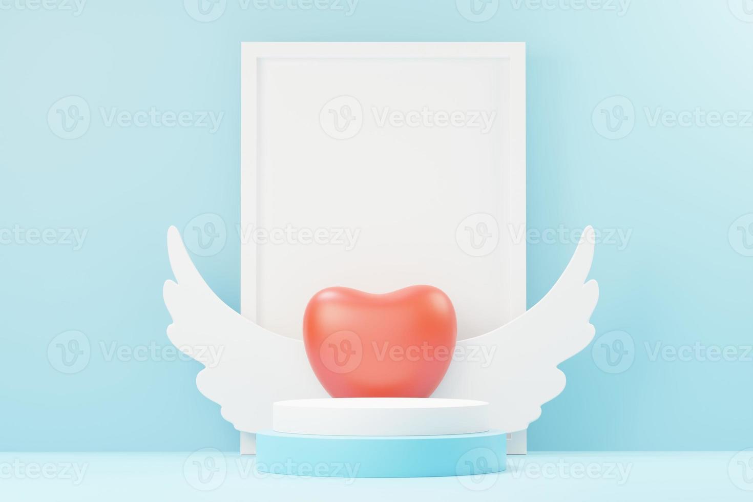 3d render minimal sweet scene with display podium for mock up and product brand presentation. Pink Pedestal stand for Valentine's Day's theme. Cute lovely heart background. Love day's design style. photo