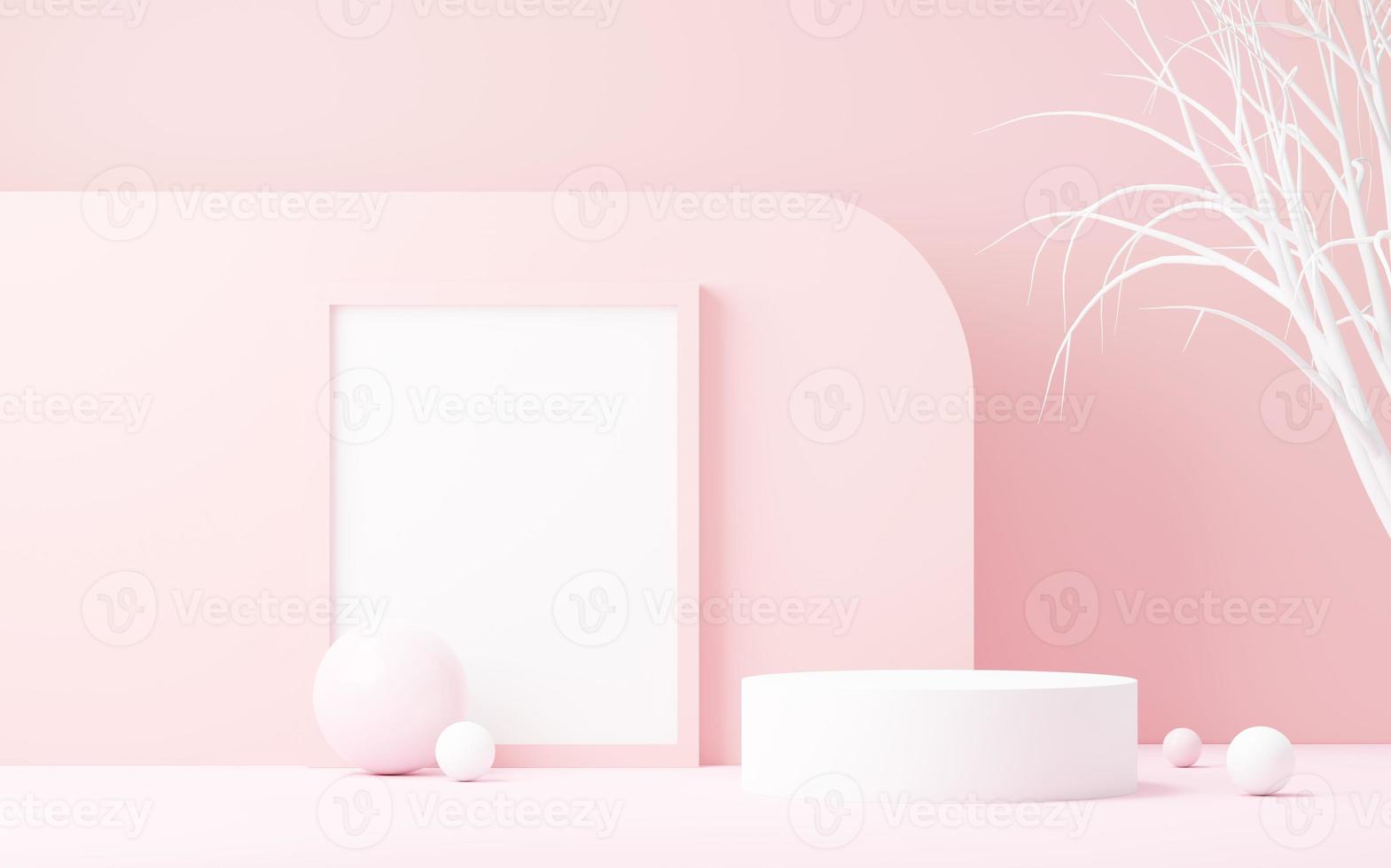 3d render abstract display podium platform for  product presentation and advertising. Minimal scene backdrop with clean design. Vacant pedestal for mock up. Empty stage with pastel color for cosmetic. photo