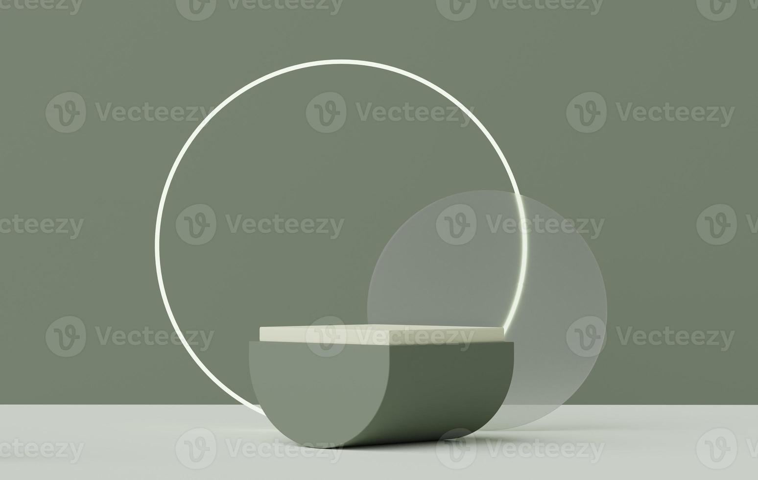3d render of Abstract minimal  display podium for showing products, cosmetic presentation and mock up. Showcase scene with pastel earth tone background. Illuminated simple geometric shapes. photo