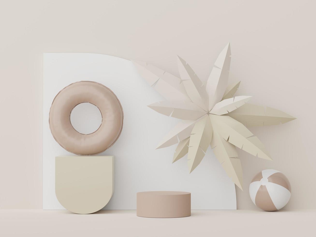 3d podium stand for product presentation with summer concept. Pedestal platform for cosmetic advertising. photo