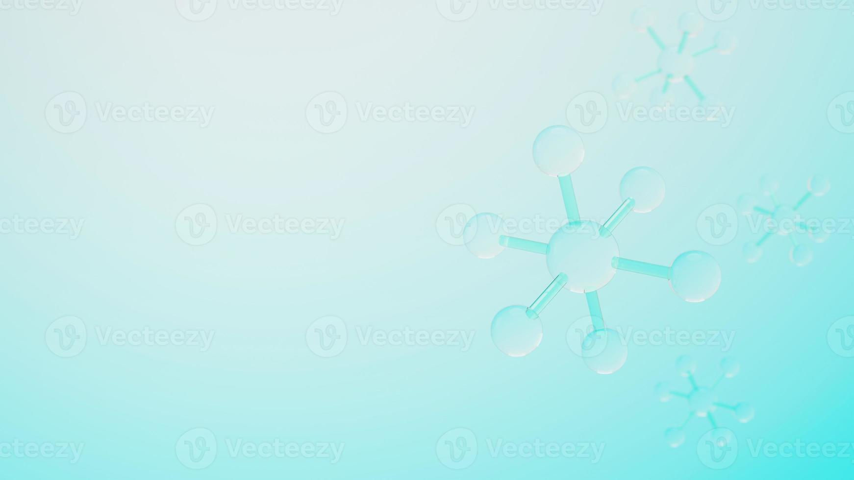 3d render of simple chemical bond in side cell or molecules. The associated of atoms, ions, bond and molecules. Liquid drop bubble background. Covalent bond. Biochemical interaction. photo