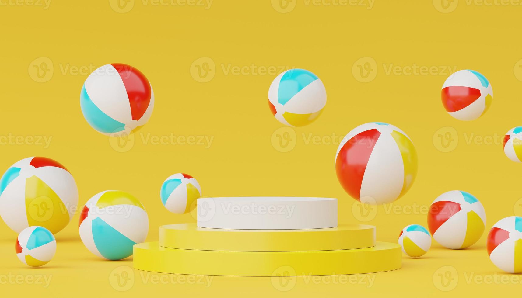3d render of Abstract minimal  display podium for showing products or cosmetic presentation with summer beach scene. Summer time. photo