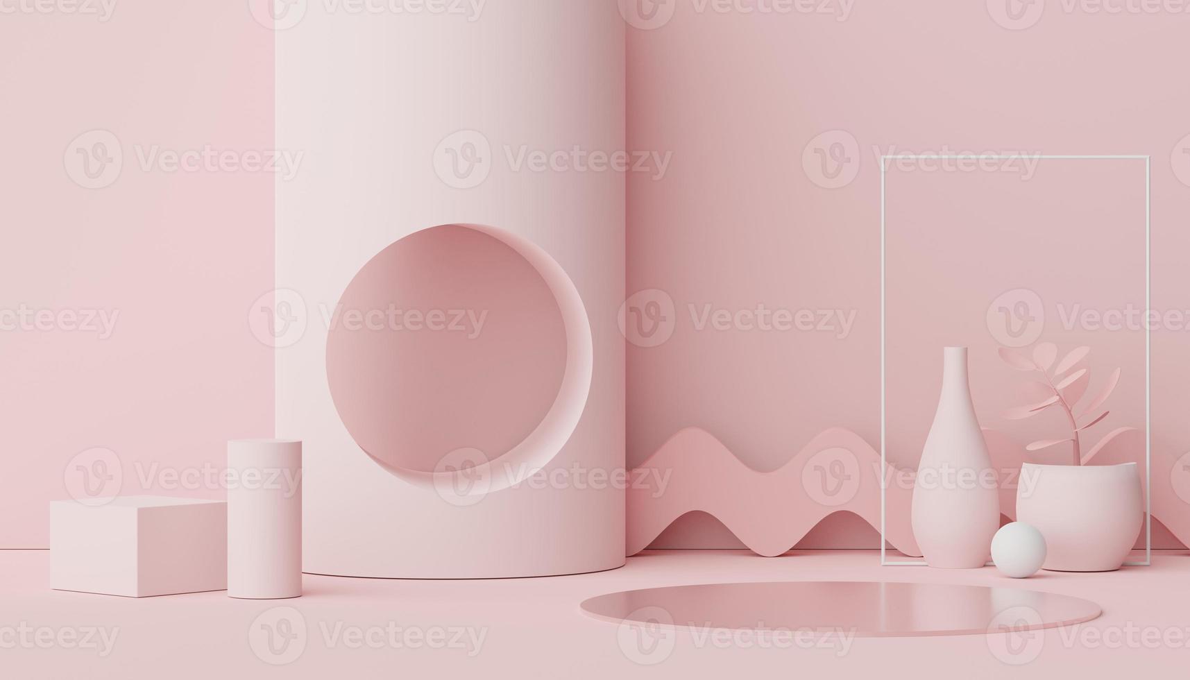 3d render of minimal display podium design for mock up and product presentation. Pedestal stage with pastel color scene. Trendy design for mock up and web banner. photo