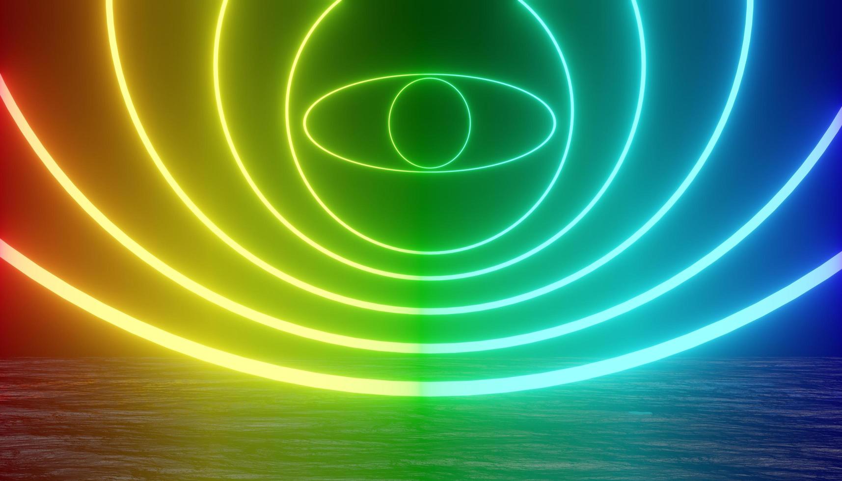 3d render of RGB neon light on darkness background. Abstract Laser lines show at night. Ultraviolet spectrum beam scene photo