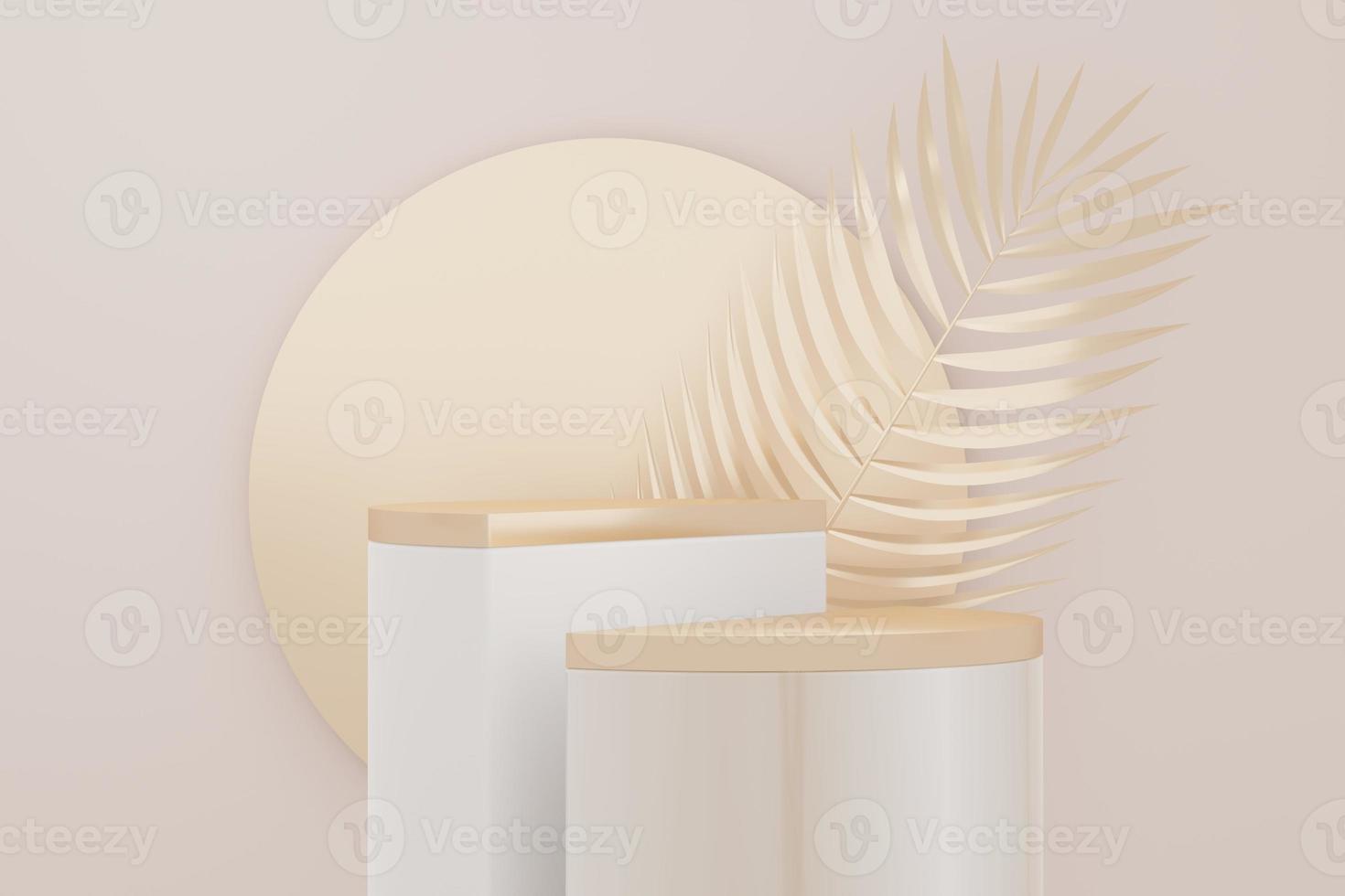 3d illustration luxury premium pedestal product display with abstract geometric shapes. Minimal scene for present product promotion and beauty cosmetics. photo