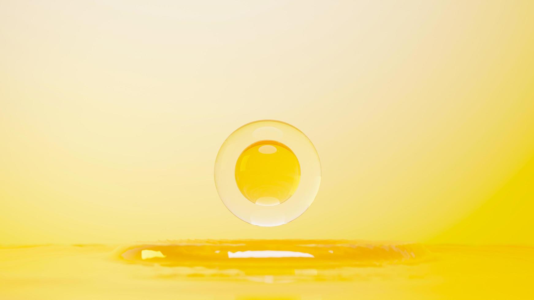 3d render of simple chemical bond in side cell or molecules. The associated of atoms, ions, bond and molecules. Liquid drop bubble background. Covalent bond. Biochemical interaction. photo